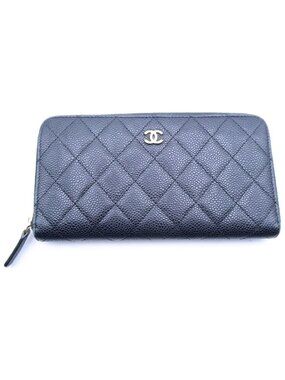 Chanel Quilted Long Zip Wallet No 19 Black Gold